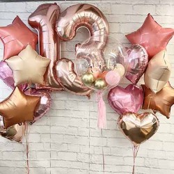    Personalized Bubble Balloon Bouquets (Coral+Cream+Rose Gold)