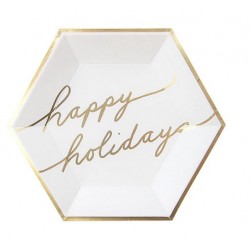White Gold Happy Holiday 10in Paper Plate, 8pcs
