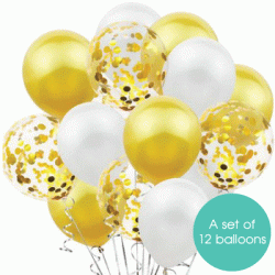 Confetti Balloon Bouquet of 12 - Gold  (with weight)
