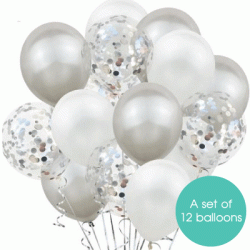 Confetti Balloon Bouquet of 12 - Silver (with weight)