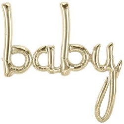 'baby' White Gold Script Foil Balloon (Air-filled) - 31" W x 34" H