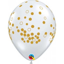 11" Round Gold Confetti Dots Clear Latex Balloon (with helium)