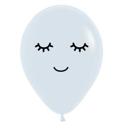 11寸圓形白色甜睡笑臉橡膠氣球 (充氣)