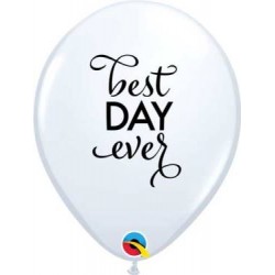 11" Round White "Best Day Ever" Latex Balloon (with helium)
