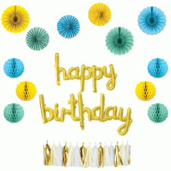 Decoration Set - 'happy birthday' Gold Script Balloon (Style 1)