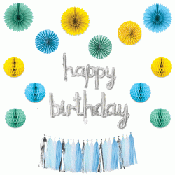Decoration Set - 'happy birthday' Silver Script Balloon (Style 1)