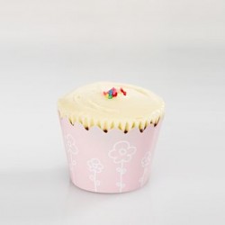 Cupcake Wrapper - Pink with White Flowers, 12pcs