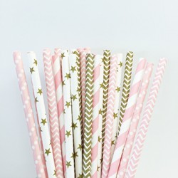 Paper Straw Assortment - Pink & Gold, 25pcs