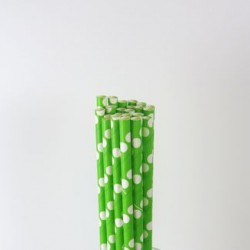 Paper Straw - Big White Polka Dots on Green, 25pcs