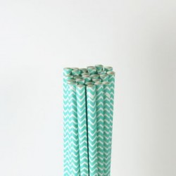 Paper Straw - Tiffany Blue Chevron, 25pcs