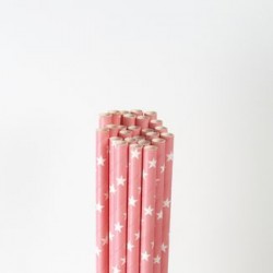 Paper Straw - White Stars on Pink, 25pcs