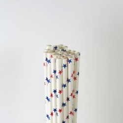 Paper Straw - Red & Blue Stars, 25pcs