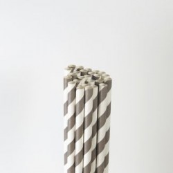 Paper Straw - Grey Stripes, 25pcs