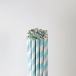 Paper Straw - Light Blue Stripes, 25pcs