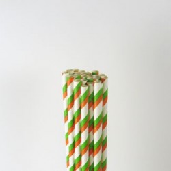 Paper Straw - Orange & Green Stripes, 25pcs