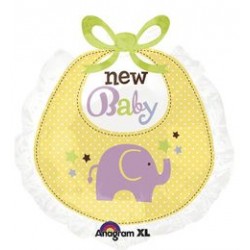 New Baby Bib Foil Balloon - 24" W x 26" H