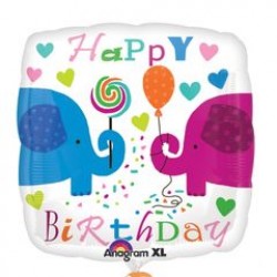 Elephants & Lollipops Birthday 18" Square Foil Balloon