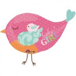 粉紅鳥迎女嬰鋁箔氣球 - 35寸 (長) x 24寸 (高)