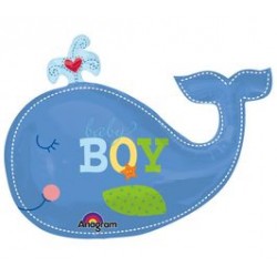 Ahoy Baby Boy Whale Foil Balloon - 34" W x 24" H
