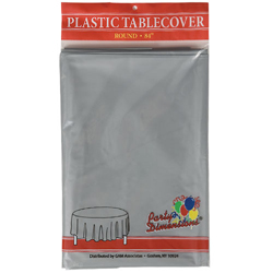 Silver Round Plastic Tablecover 84" 