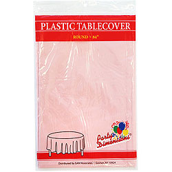 Pink Round Plastic Tablecover 84"  