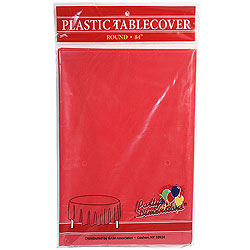 Red Round Plastic Tablecover 84"
