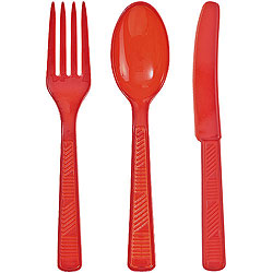 Plastic Cutlery Combo - Red, 48pcs
