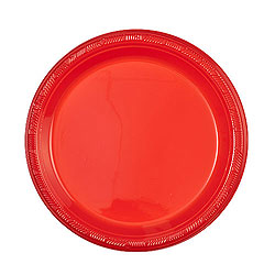 Red 7" Plastic Plate, 15pcs