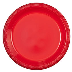 Red 9" Plastic Plate, 10pcs