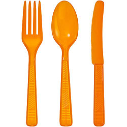 Plastic Cutlery Combo - Orange, 48pcs