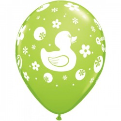 11" Round Rubber Duckie Lime Green Latex Balloon (with helium)
