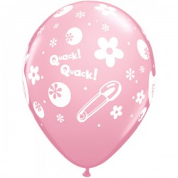 11" Round Rubber Duckie Pink Latex Balloon (with helium)