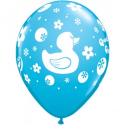 11" Round Rubber Duckie Robin's Egg Blue Latex Balloon (with helium)