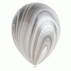 11" Round Superagate Black & White Marble Latex Balloon (with helium)