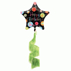 生日快樂星形線圈尾巴鋁箔漫步氣球 - 31寸 (長) x 70寸 (高)