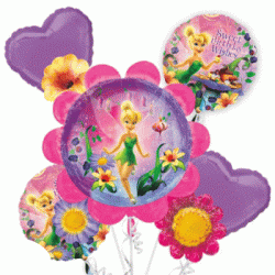Tinkerbell Flower Cluster Foil Balloon Bouquet of 5 (with weight)
