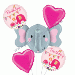 Elephant Girl Birthday Foil Balloon Bouquet of 5 (with weight)