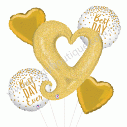 Chain of Hearts Gold Foil Balloon Bouquet (with weight)
