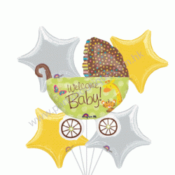 Fisher Price Baby Buggy Foil Balloon Bouquet of 5 (with weight)