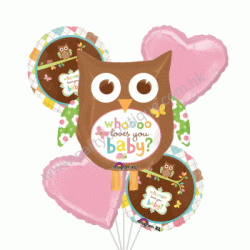 Whooo Loves You Baby Owl Foil Balloon Bouquet of 5 (with weight)