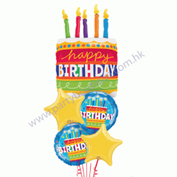 生日蛋糕連蠟燭鋁箔氣球組合 - 5個(連氣球座)