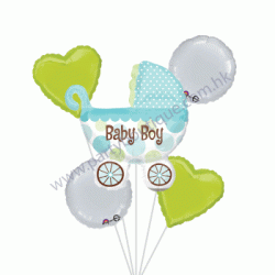 Baby Boy Buggy Foil Balloon Bouquet of 5 (with weight)