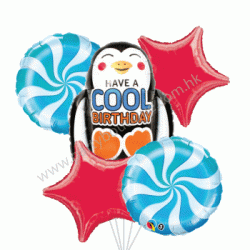 Cool Birthday Penguin Foil Balloon Bouquet of 5 (with weight)