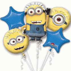 Despicable Me Minion Foil Balloon Bouquet of 5 (B) (with weight)
