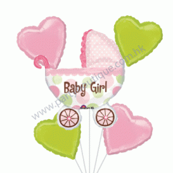 Baby Girl Buggy Foil Balloon Bouquet of 5 (with weight)