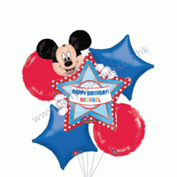 Mickey Mouse Birthday Personalized Foil Balloon Bouquet of 5 (with weight)