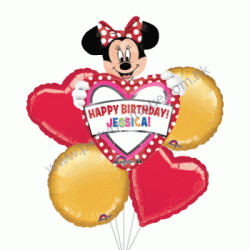 Minnie Mouse Birthday Personalized Foil Balloon Bouquet of 5 (with weight)