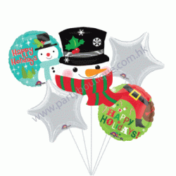 Snowman Foil Balloon Bouquet of 5 (with weight)