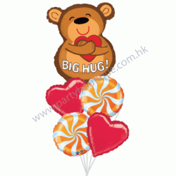 Big Hug Bear Foil Balloon Bouquet of 5 (with weight)