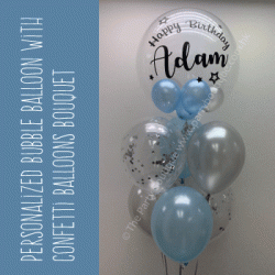 Personalized Clear Bubble Balloon Bouquet (Light Blue+Silver)
